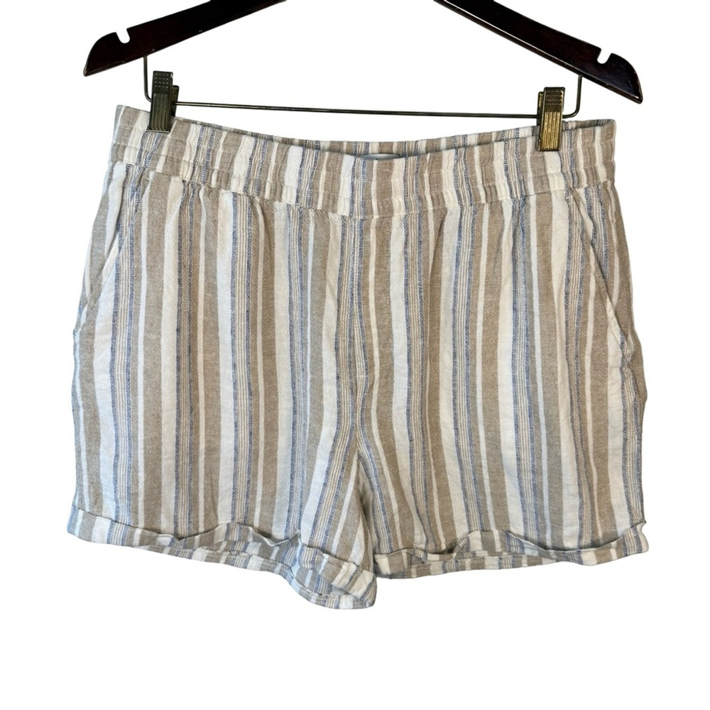 Frank & Oak Neutral Striped Linen Blend Shorts Size M Relaxed Beach Resortwear